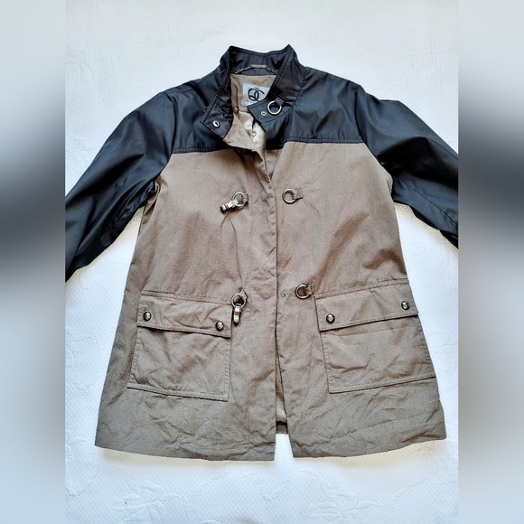 Queen Collection Women's Trench Jacket 100% Cotton Snap&Clasp Khaki/Black Medium - Picture 7 of 16